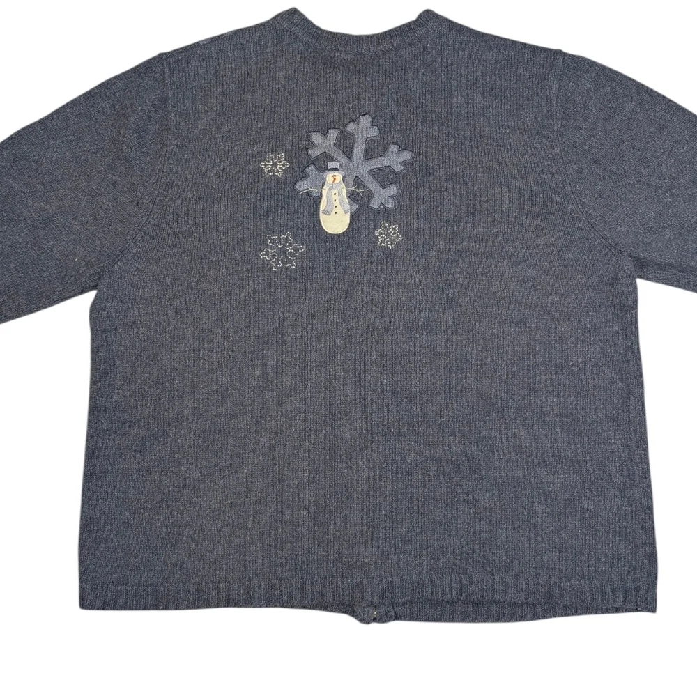 Croft & Barrow Embroidered Winter Snowmen & Snowflakes Zip Sweater Jacket. XL